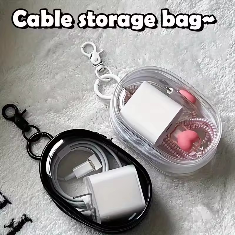 Cable Winder Keychain - Taşınabilir Mini Şeffaf Fermuarlı Saklama Çantası