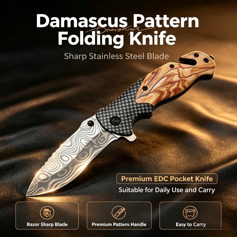 Şam Desenli Katlanır Bıçak Kes - Edc Concealed Carry Knife incelemesi ve fiyatı